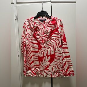 Vineyard Vines Coral Palm Tree Print Long Sleeve Tunic. Large.